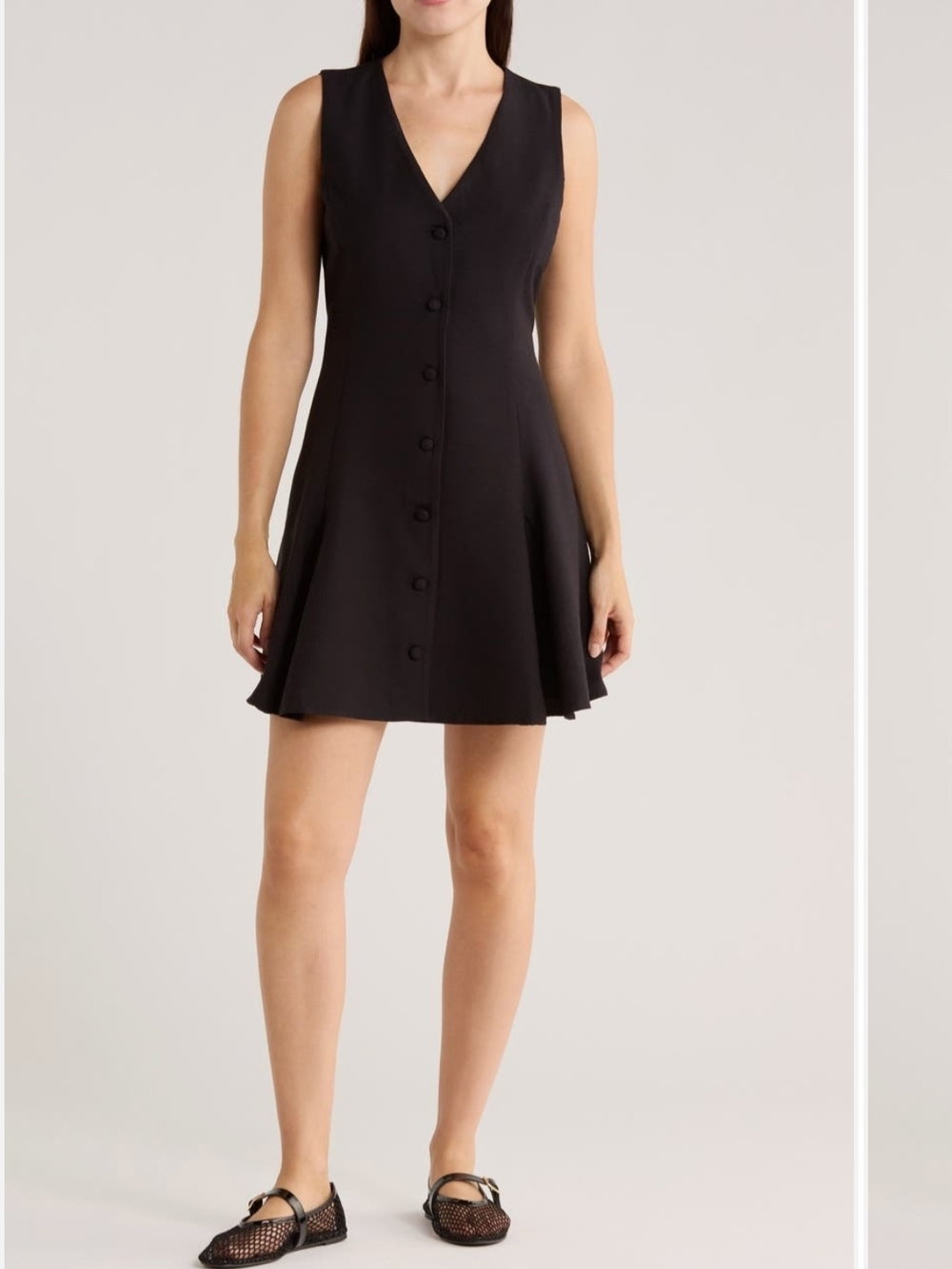 Black V-Neck Button-Front Tie-Back Sleeveless Blazer Office Dress